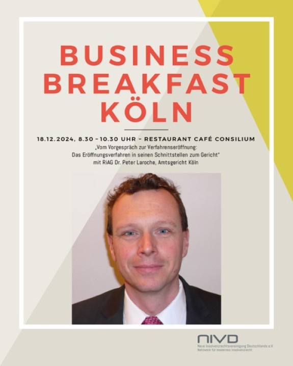 22. NIVD-Business Breakfast am 18.12.2024 im Restaurant Café Consilium in Köln